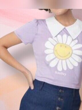 Smak Parlour X Unique Vintage Lavender  Daisy Smiley Face Crop Top